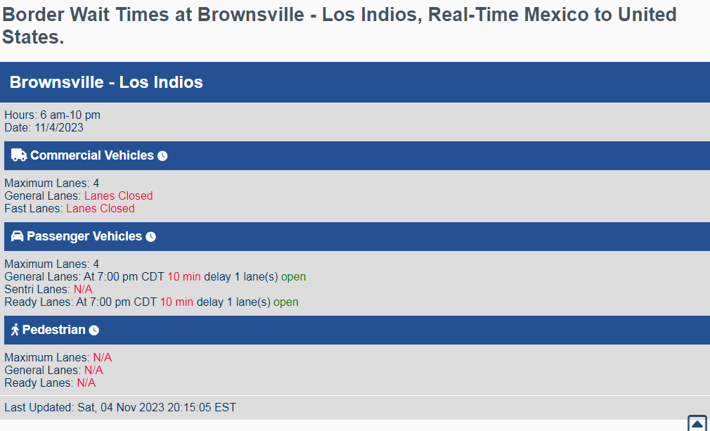 Brownsville Los Indios Border Wait Times Mexico To United States.