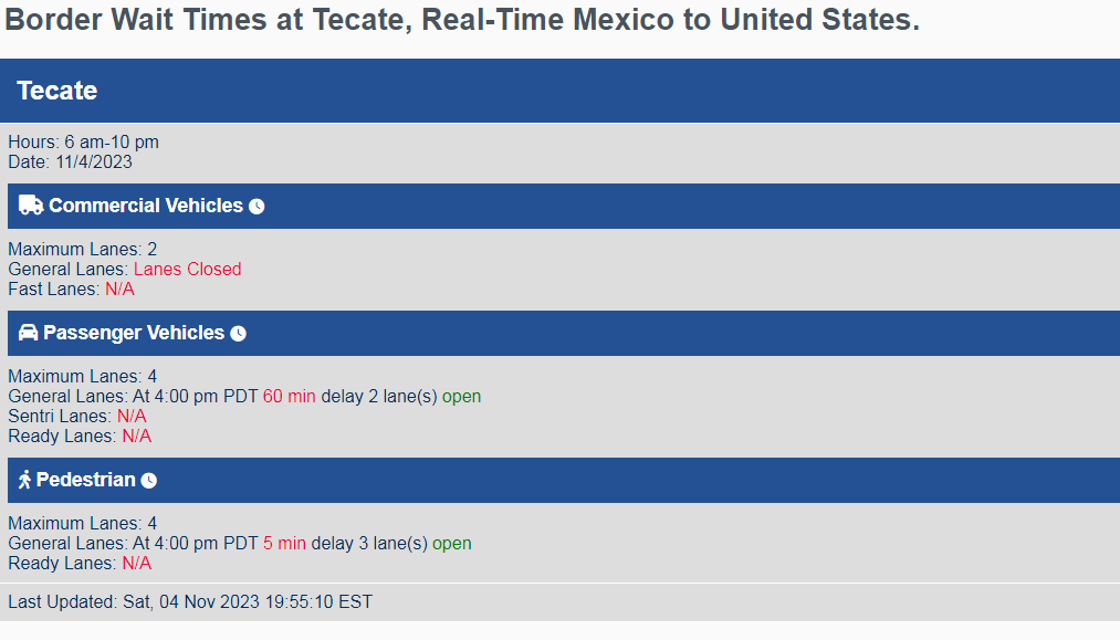 Tecate Border Wait Times Mexico To United States.